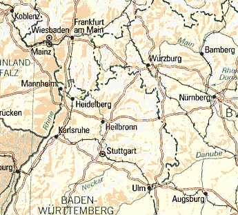 Karte von S&uuml;dwestdeutschland