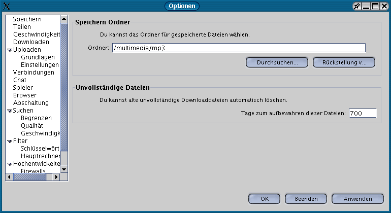 Pfad Einstellungen
