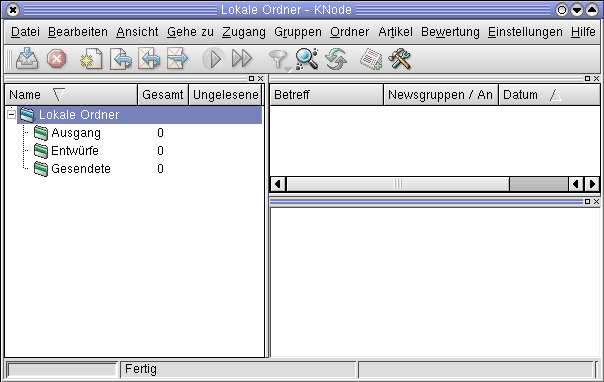 So pr&auml;sentiert sich KNode bei der ersten Verwendung